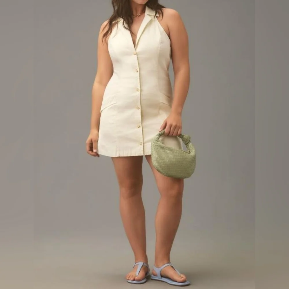 The Amelia Collared T-Back Mini Dress by Maeve Anthropologie, Ivory